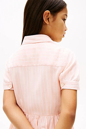 Kız Çocuk Th Çizgili Kısa Kollu Gömlek Elbise - Pudra | 12 Yaş