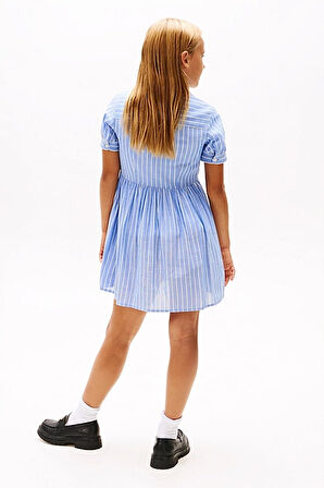 Kız Çocuk Th Çizgili Kısa Kollu Gömlek Elbise - Mavi | 6 Yaş