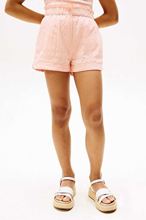 Kız Çocuk Textured Pamuk Dokulu Şort - Mercan | 7 Yaş