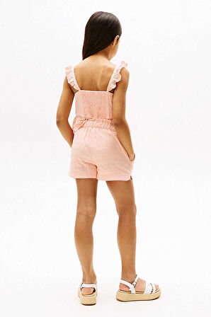 Kız Çocuk Textured Pamuk Dokulu Şort - Mercan | 7 Yaş