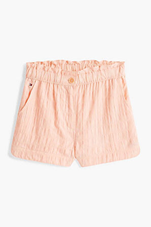 Kız Çocuk Textured Pamuk Dokulu Şort - Mercan | 7 Yaş