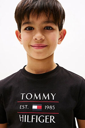 Erkek Çocuk Tommy Flag Hilfiger T-Shirt - Siyah | 8 Yaş