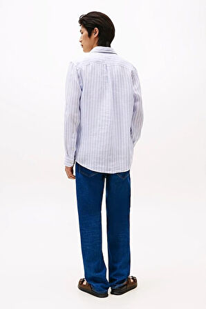 Erkek Th Linen Çizgili Gömlek - Mavi | XL