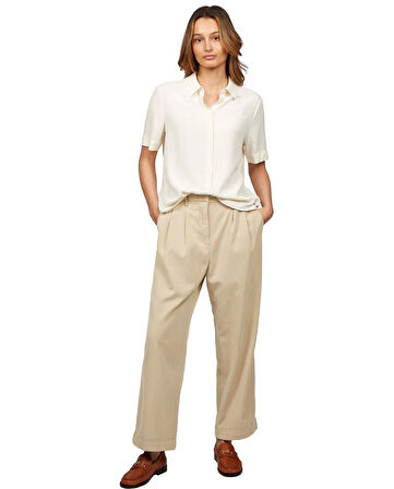 Tommy Hilfiger Kadın Bej Rahat Kesim Lastikli Chino Pantolon