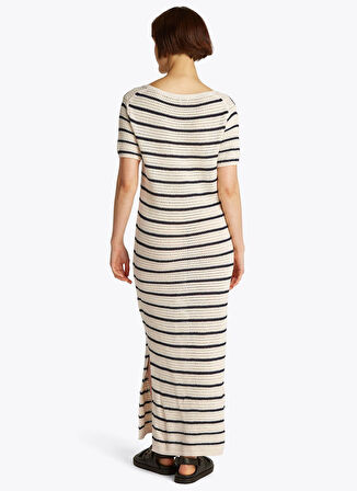 Tommy Hilfiger Yuvarlak Yaka Beyaz Midi Kadın Elbise WW0WW444890FB