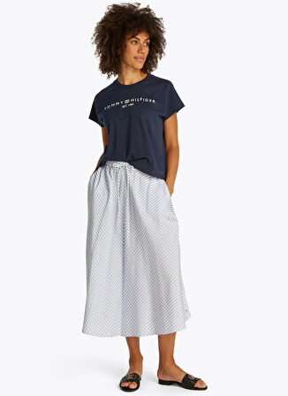 Tommy Hilfiger Bisiklet Yaka Mavi Kadın T-Shirt WW0WW46113C1G