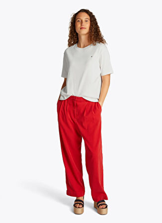 Tommy Hilfiger Bisiklet Yaka Beyaz Kadın T-Shirt WW0WW46158YBL