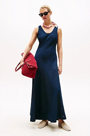Kadın Th Textured Linen Tank Elbise - Lacivert | 38