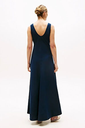 Kadın Th Textured Linen Tank Elbise - Lacivert | 38