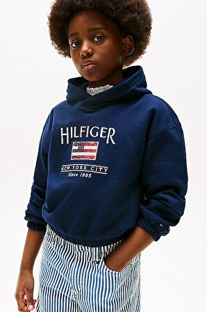 Kız Çocuk Th Sequin Bayrak Kapüşonlu Sweatshirt - Lacivert | 6 Yaş