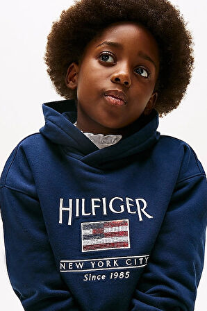 Kız Çocuk Th Sequin Bayrak Kapüşonlu Sweatshirt - Lacivert | 7 Yaş