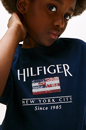 Kız Çocuk Th Hilfiger Sequin Pullu Bayrak T-Shirt - Lacivert | 10 Yaş