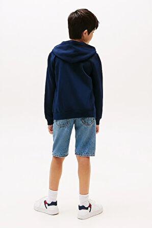 Erkek Çocuk Tommy Flag Fermuarlı Kapüşonlu Sweatshirt - Lacivert | 8 Yaş