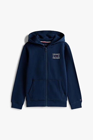 Erkek Çocuk Tommy Flag Fermuarlı Kapüşonlu Sweatshirt - Lacivert | 8 Yaş