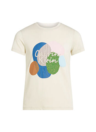 Calvin Klein Baskılı Bej Kız Çocuk T-Shirt IG0IG02800CKS