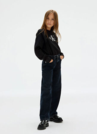 Calvin Klein Bisiklet Yaka Regular Fit Baskılı Siyah Kız Çocuk Kazak IG0IG02830BEH