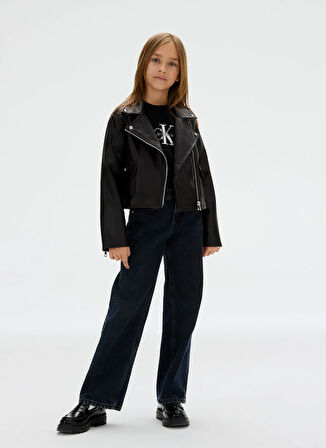 Calvin Klein Bisiklet Yaka Regular Fit Baskılı Siyah Kız Çocuk Kazak IG0IG02830BEH