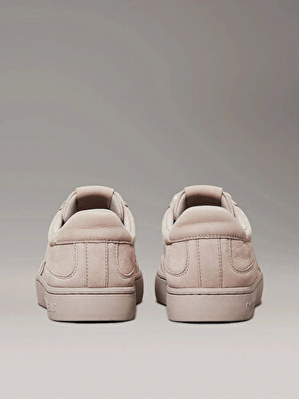 Calvin Klein Jeans Erkek Beyaz CK Logolu Bej Deri Sneaker