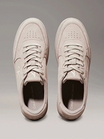Calvin Klein Jeans Erkek Beyaz CK Logolu Bej Deri Sneaker