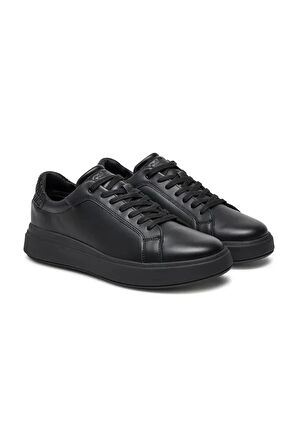 Erkek Ck Rahat Düz Taban Deri Sneaker Ayakkabı - Siyah | 44