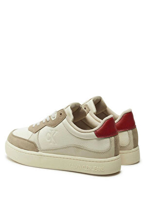 Calvin Klein Jeans Erkek Süet Detaylı Krem Deri Sneakers