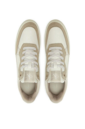 Calvin Klein Jeans Erkek Süet Detaylı Krem Deri Sneakers