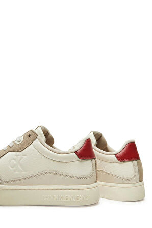 Calvin Klein Jeans Erkek Süet Detaylı Krem Deri Sneakers