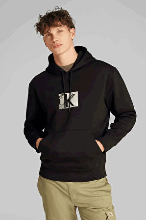 Erkek CK Box Kapüşonlu Sweatshirt - Siyah  | XS