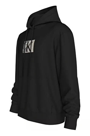Calvin Klein Erkek Siyah Küçük Logolu Kapüşonlu Sweatshirt