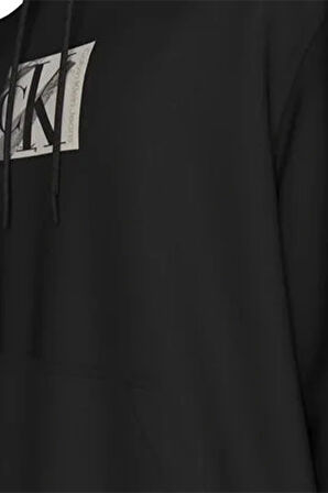 Calvin Klein Erkek Siyah Küçük Logolu Kapüşonlu Sweatshirt