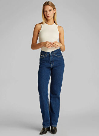 Calvin Klein Jeans Yüksek Bel Düz Paça Straight Koyu Mavi Kadın Denim Pantolon J20J2245041BJ