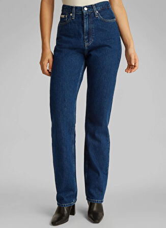 Calvin Klein Jeans Yüksek Bel Düz Paça Straight Koyu Mavi Kadın Denim Pantolon J20J2245041BJ