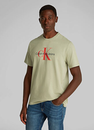 Calvin Klein Jeans Yeşil Erkek T-Shirt 00040EM286LRT SS HERO MONOGRAM TEE