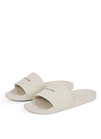 Calvin Klein Ekru Erkek Plaj Terliği POOL SLIDE W/ CK SQUARE