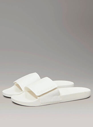 Calvin Klein Beyaz Erkek Plaj Terliği ADJ POOL SLIDE CANVAS LOGO