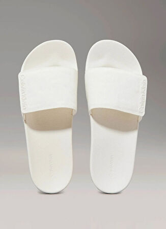 Calvin Klein Beyaz Erkek Plaj Terliği ADJ POOL SLIDE CANVAS LOGO