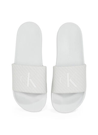 Calvin Klein Beyaz Erkek Plaj Terliği SLIDE AOP PRINT