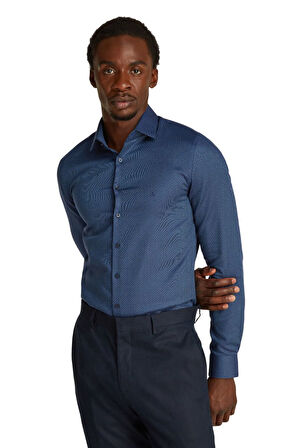 Erkek Ck Non Iron Structure Slim Gömlek - Lacivert | 39