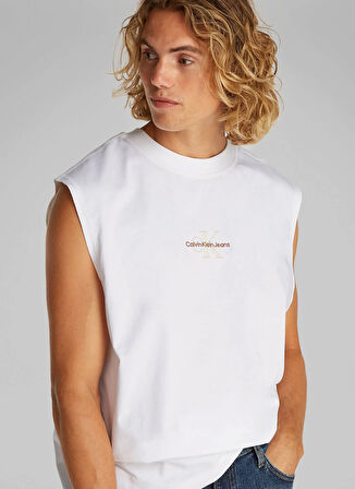 Calvin Klein Jeans Beyaz Erkek Atlet J30J327493YAF MONOLOGO SLEEVELESS