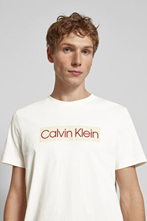 Erkek Calvin Klein Label T-Shirt - Krem | XS