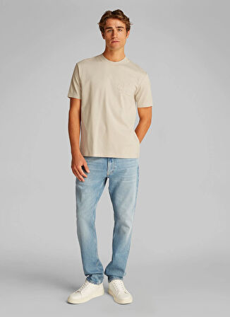 Calvin Klein Jeans Krem Erkek T-Shirt J30J327494PDV CK APPLIQUE TEE