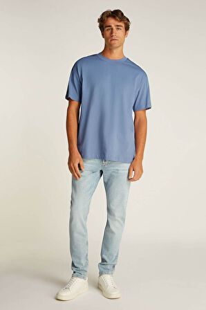 Erkek Ck Logo Şerit T-Shirt - Mavi | XS