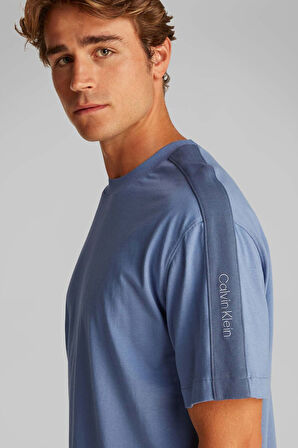 Erkek Ck Logo Şerit T-Shirt - Mavi | XS