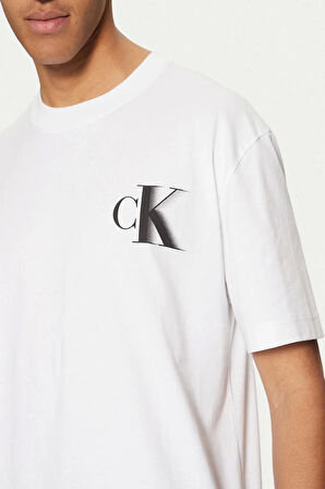 Calvin Klein Erkek Kalın CK Baskılı Beyaz T-shirt