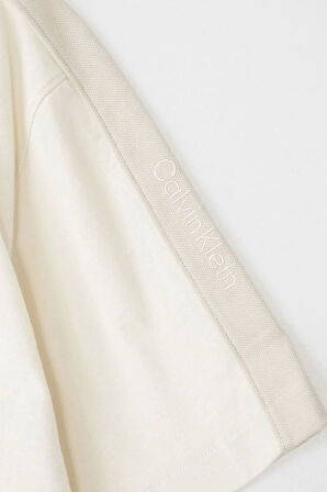 Erkek Ck Şerit Logo T-Shirt - Krem | XS