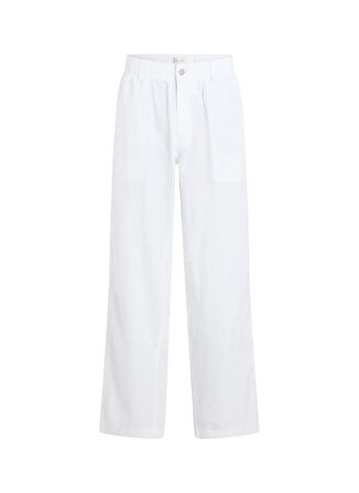 Calvin Klein Jeans Normal Bel Regular Fit Beyaz Erkek Chino Pantolon J30J327288YAF LINEN PANT