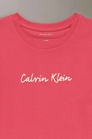 Kız Çocuk Ck Script Logo Slim T-Shirt - Kırmızı | 12 Yaş