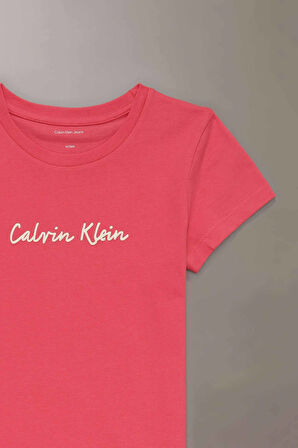 Kız Çocuk Ck Script Logo Slim T-Shirt - Kırmızı | 12 Yaş
