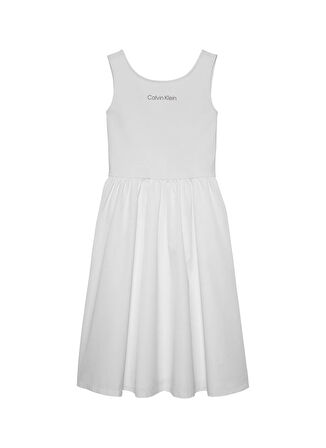 Calvin Klein Baskılı Beyaz Kız Çocuk Orta Elbise IG0IG02908YAF