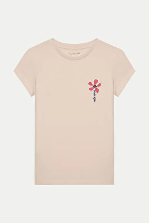 Kız Çocuk Ck Küçük Çiçek Logo T-Shirt - Açık Pembe | 8 Yaş